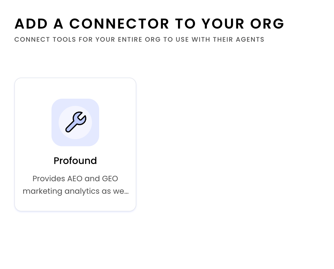 WRITER AI Studio available connectors list screenshot with Profound connector available
