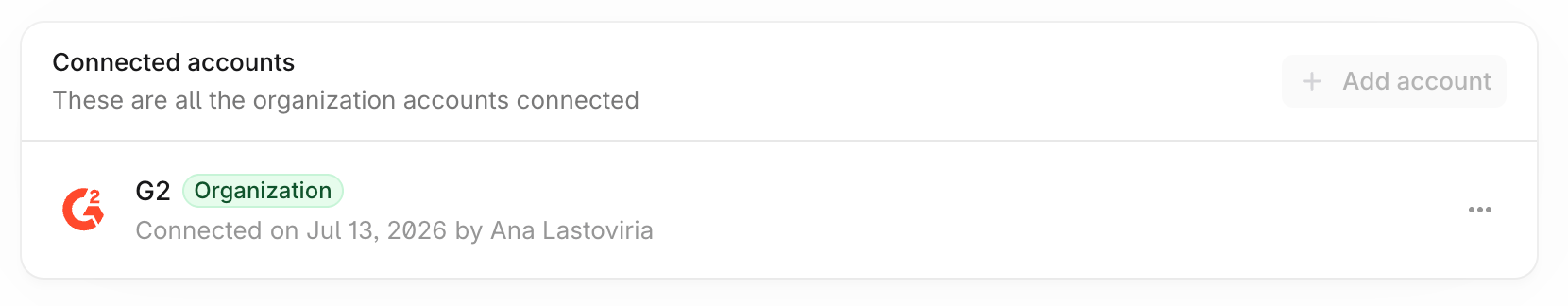 G2 account on list of connected accounts screenshot