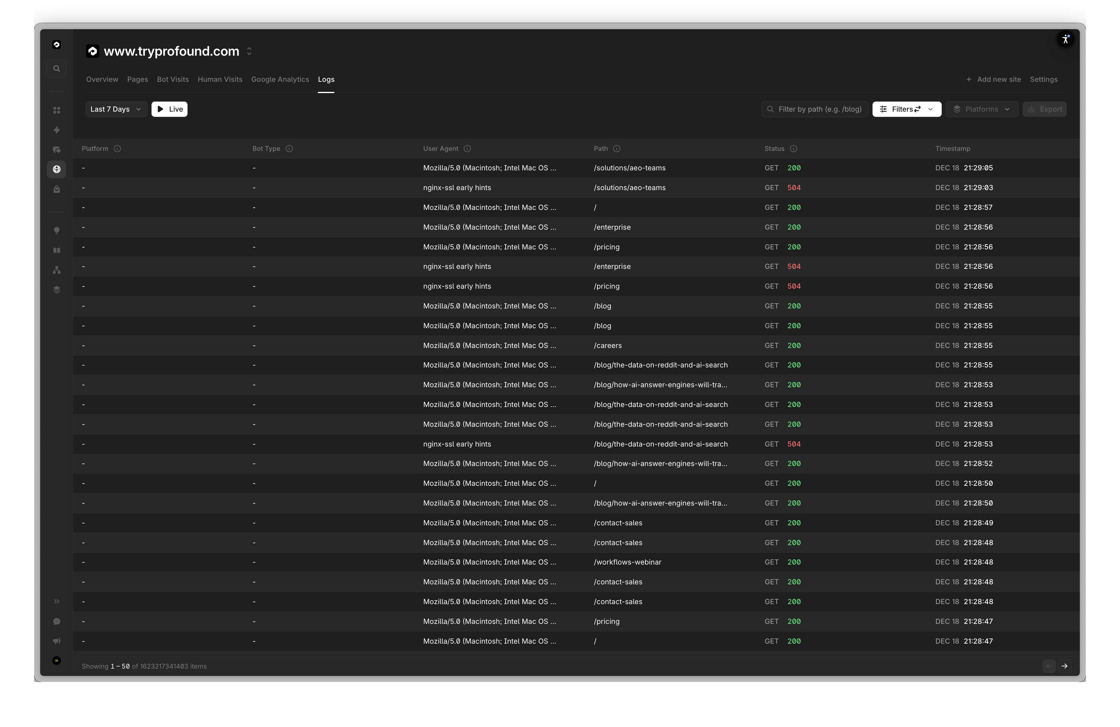 Live All Logs Stream