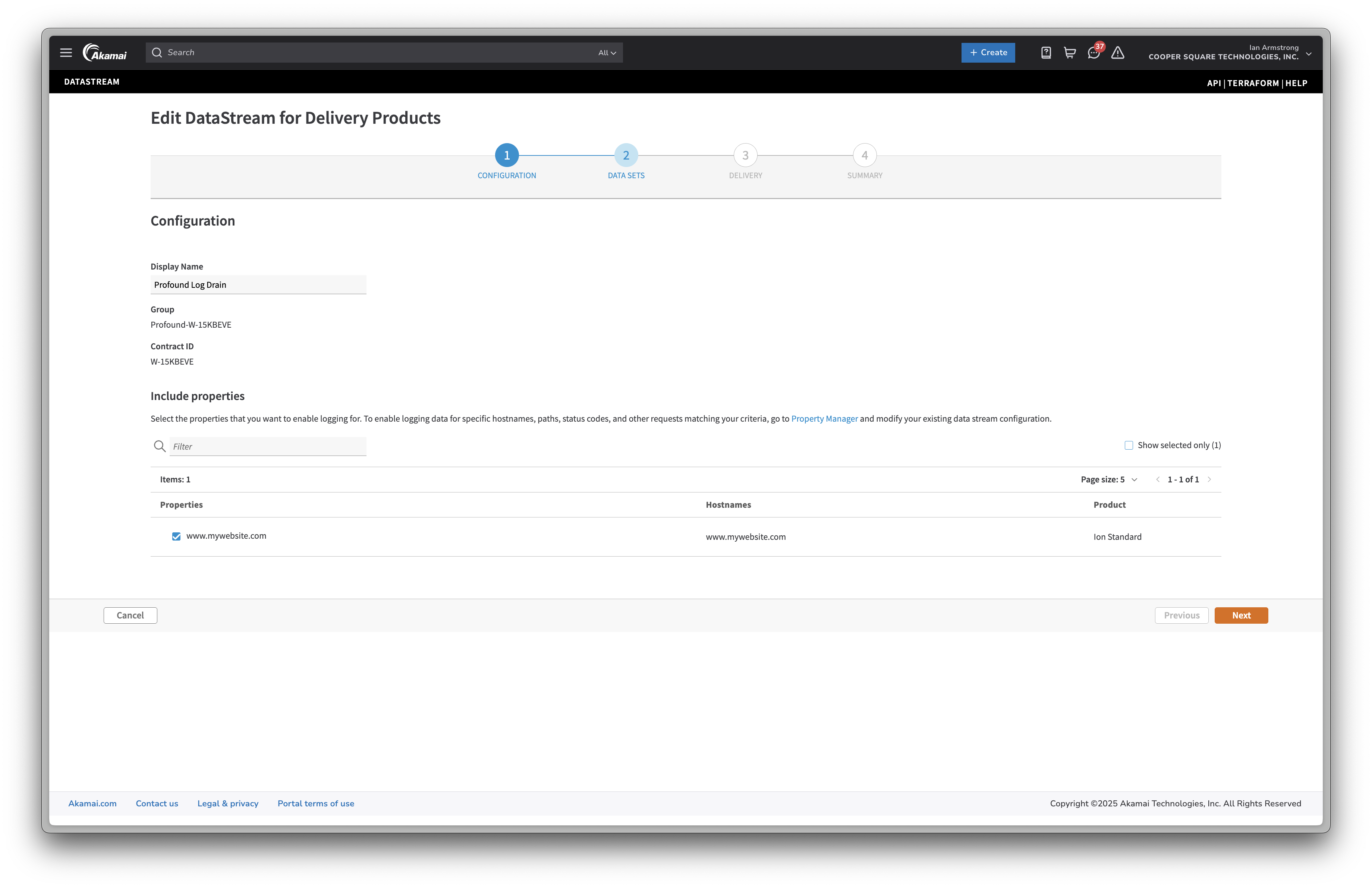 DataStream property selection