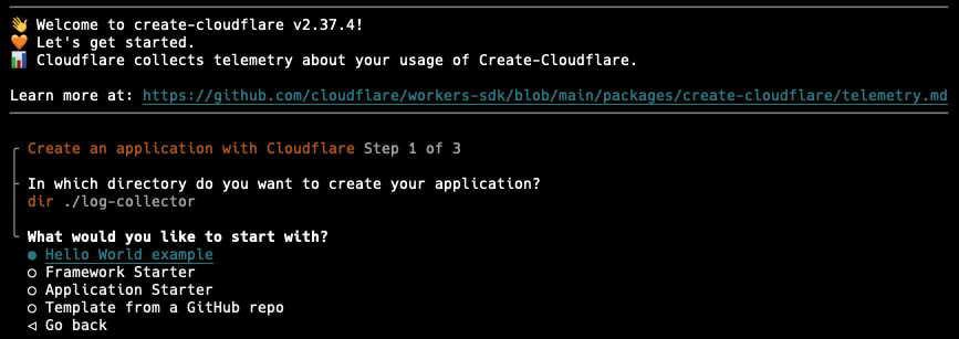 Cloudflare Worker Step 1 - Choose Starting Point