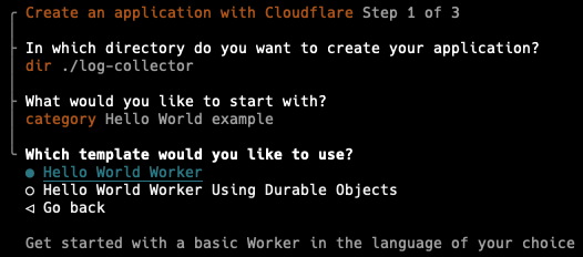 Cloudflare Worker Step 1 - Select Worker Template