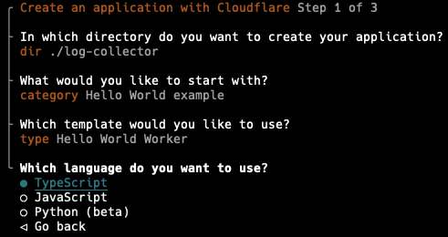 Cloudflare Worker Step 1 - Select Language