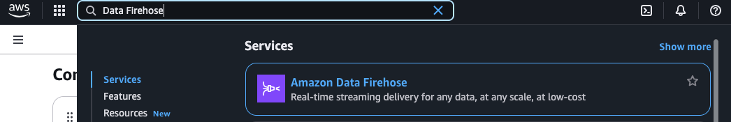Firehose Console Navigation