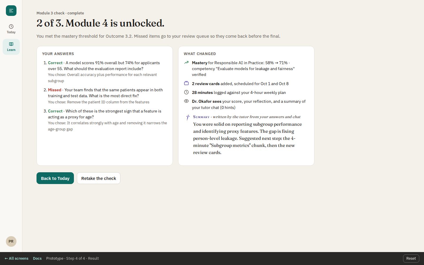 Prototype: Module check result