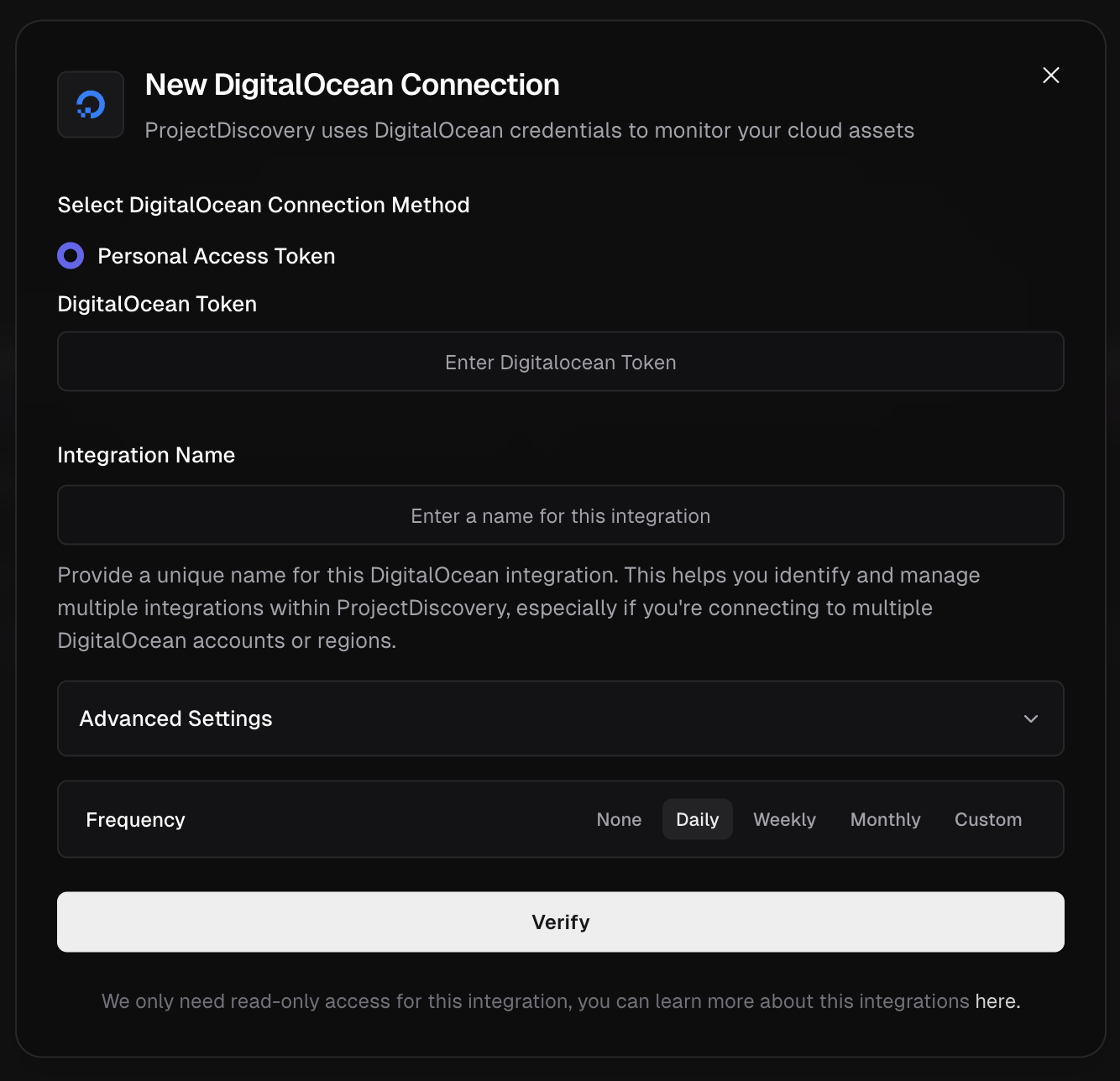 Digital Ocean Integration Screen Digital Ocean Integration Screen