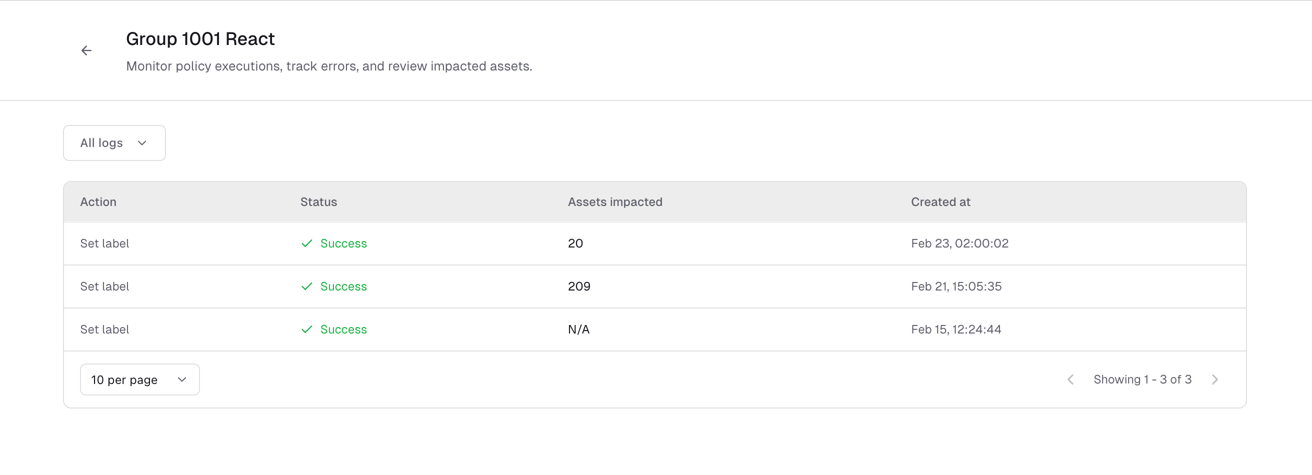 Policy execution tracking