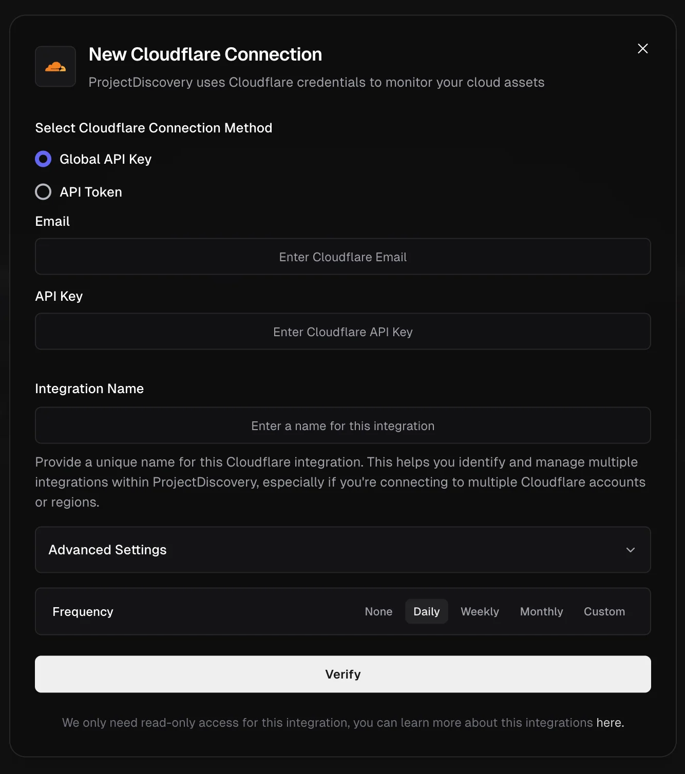 Cloudflare Integration Screen Cloudflare Integration Screen