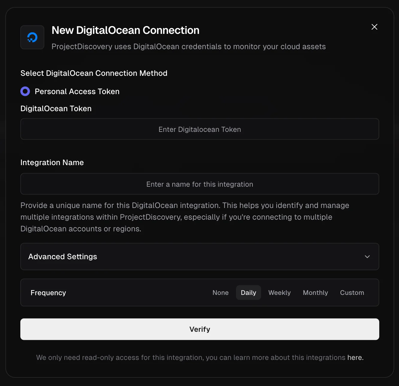 Digital Ocean Integration Screen Digital Ocean Integration Screen