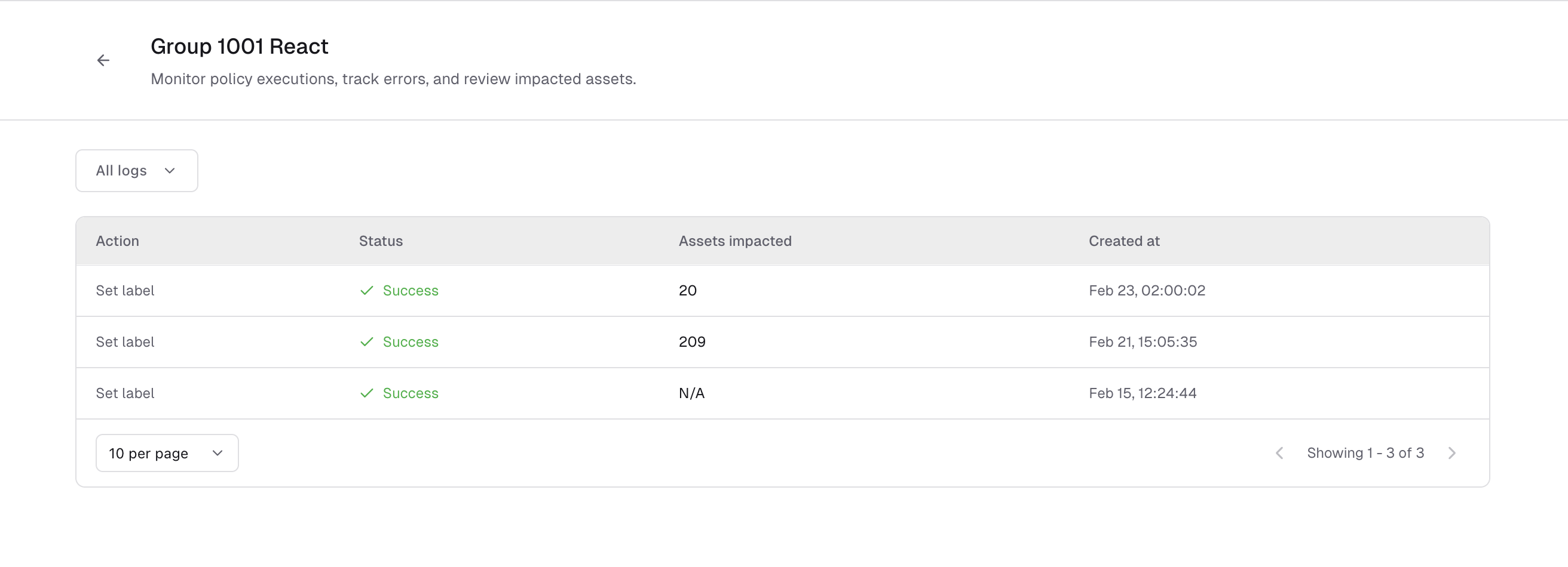 Policy execution tracking