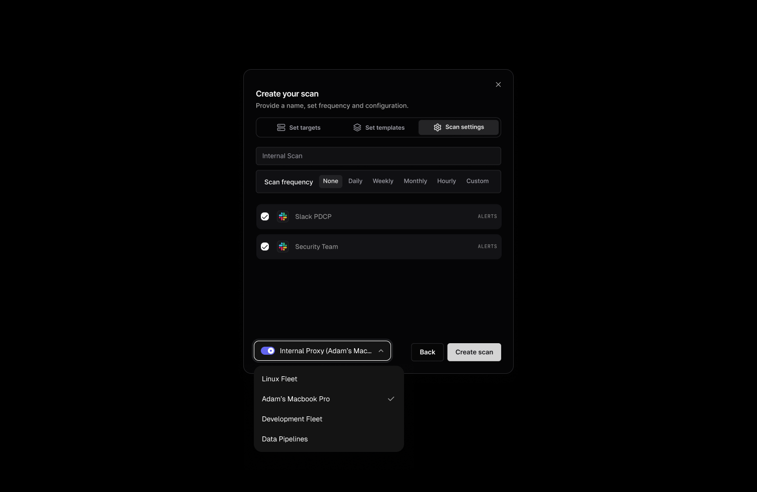 Internal Scan Option in Scan Settings