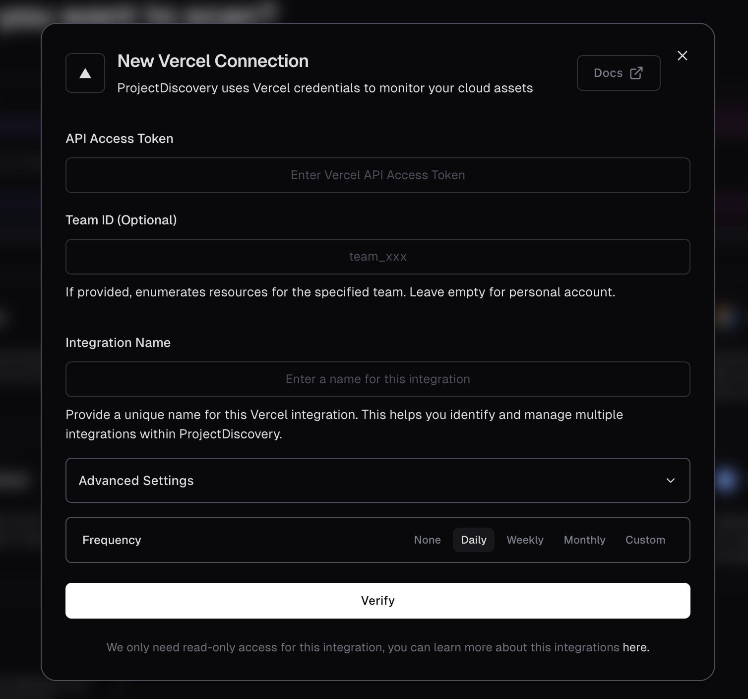 Vercel Integration Screen Vercel Integration Screen