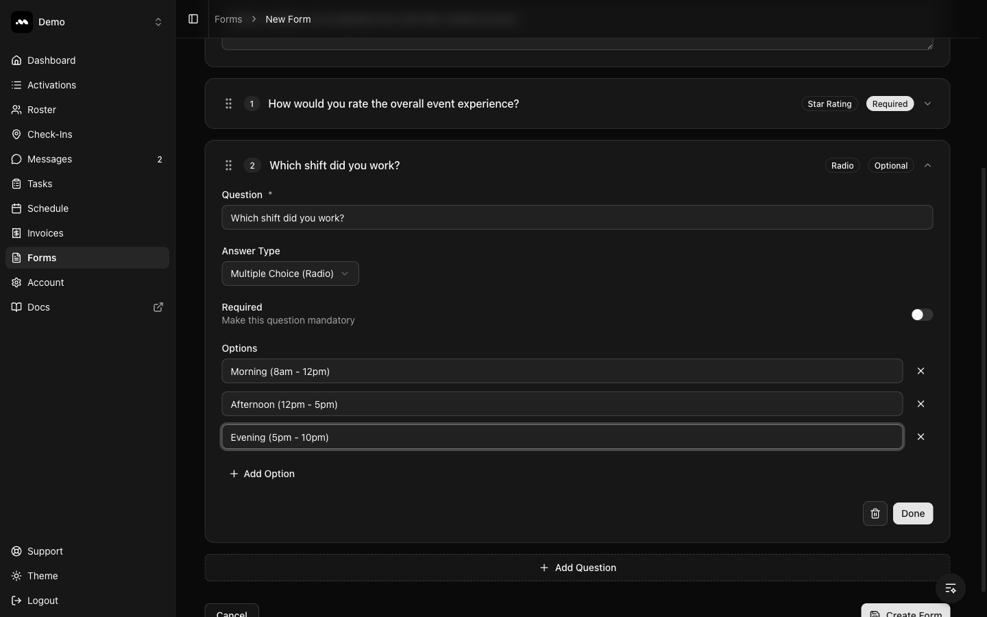 Multiple choice question with options