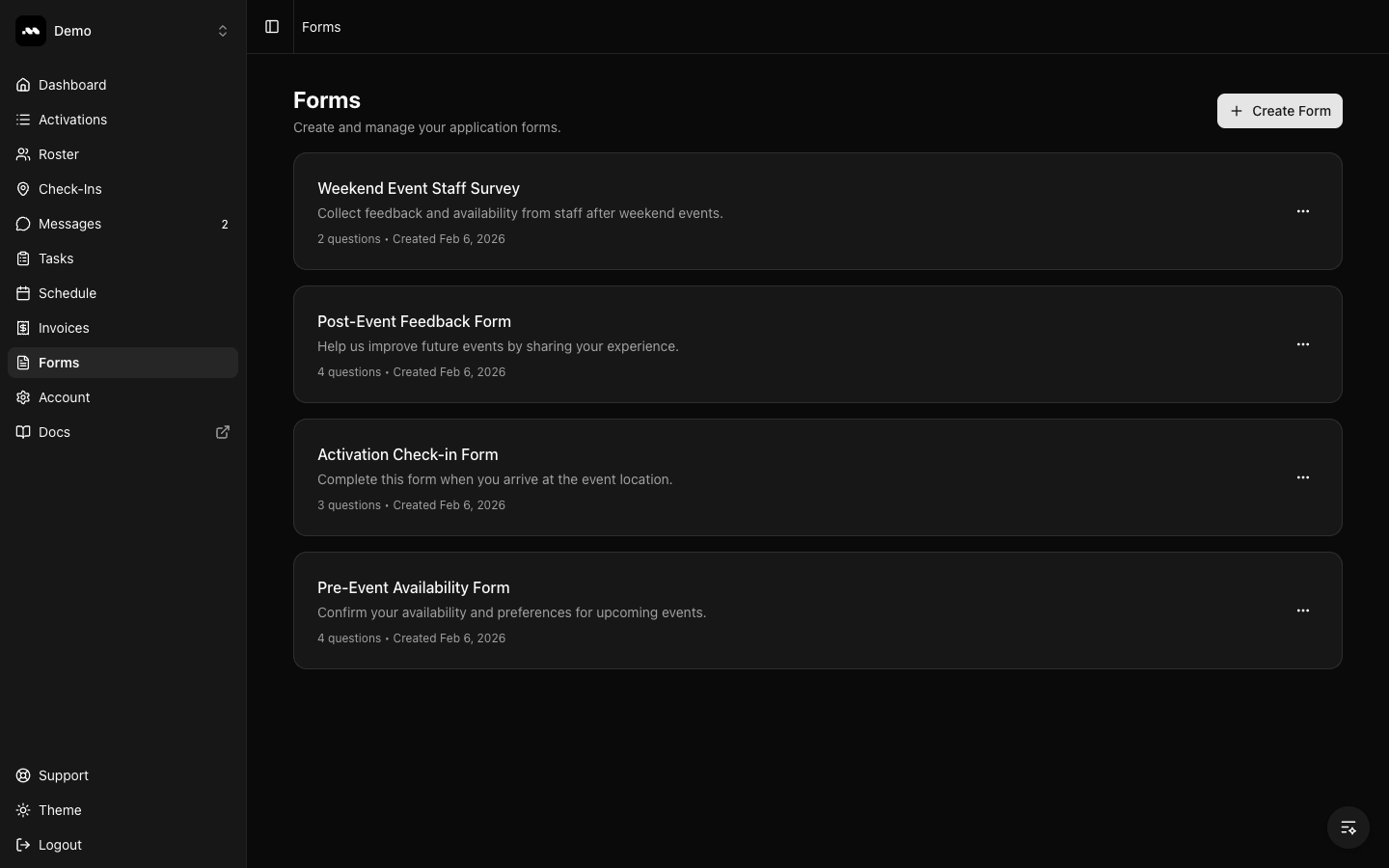 Form created successfully