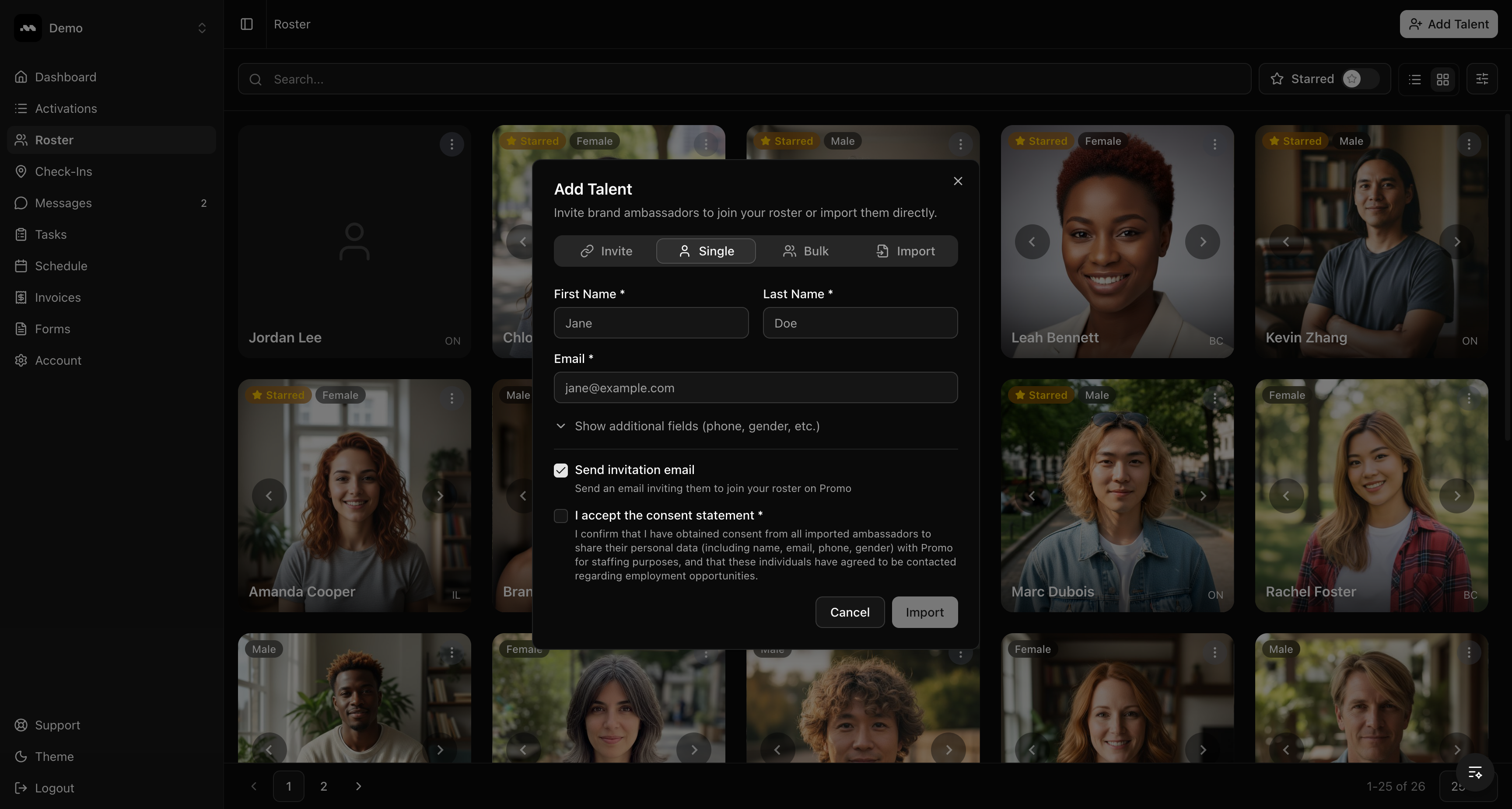 Single entry form with name and email fields
