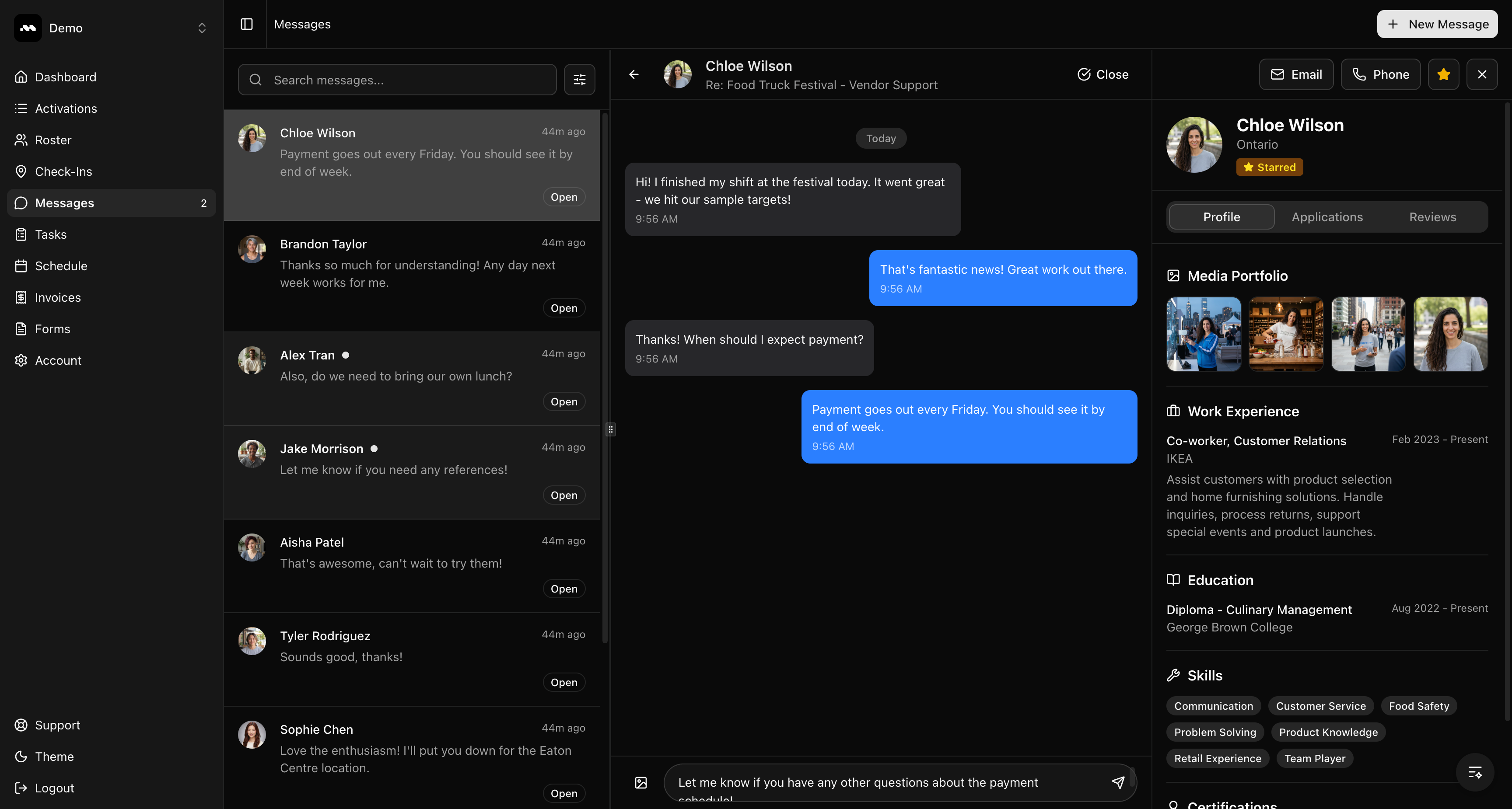 Ambassador profile panel