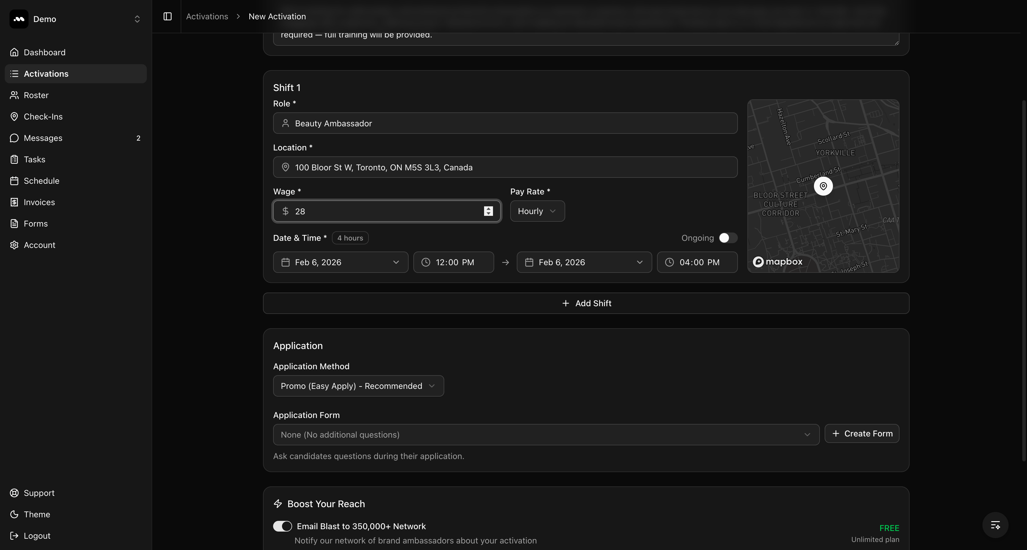 Completed shift with map