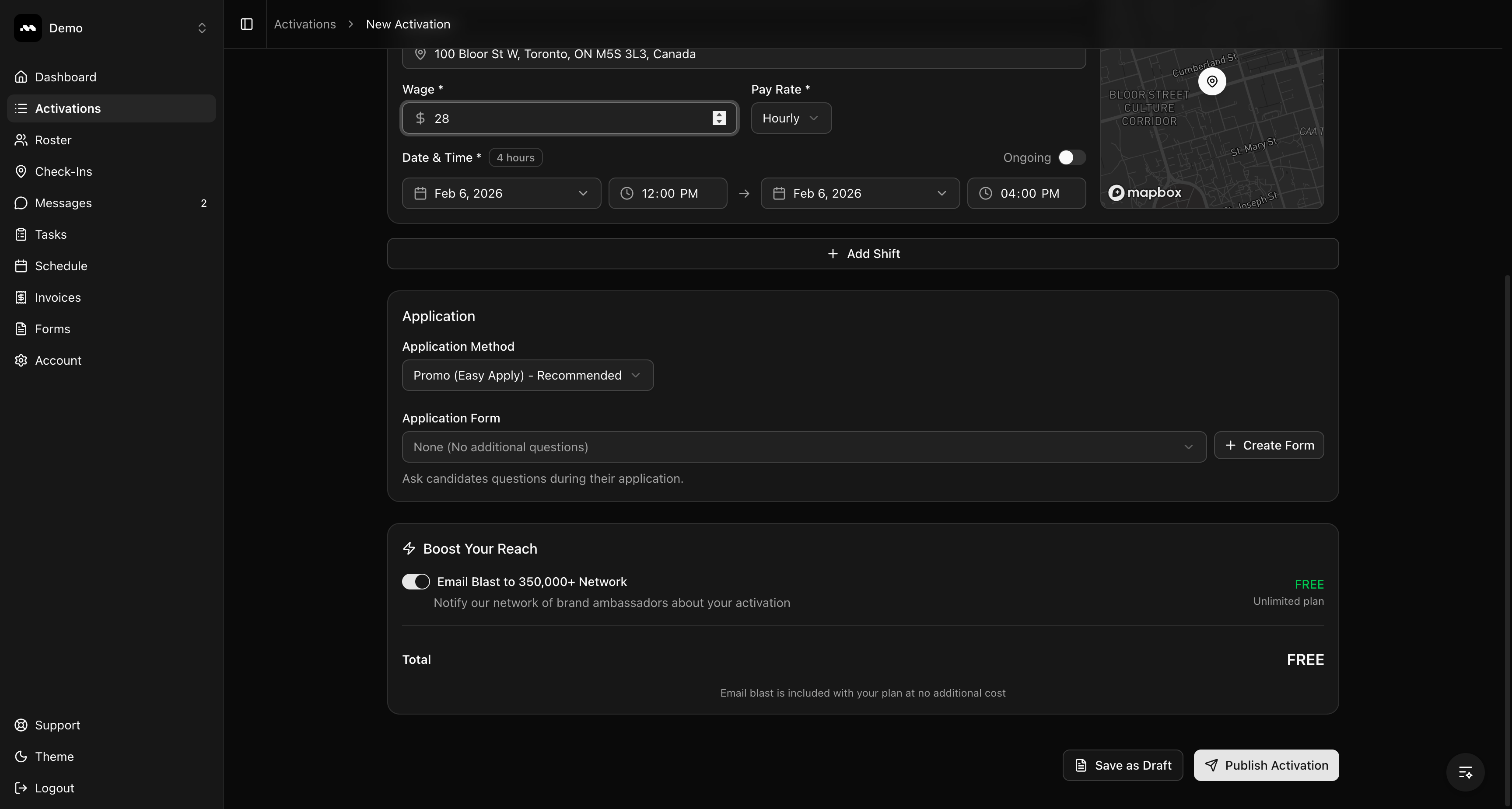 Application method and boost section