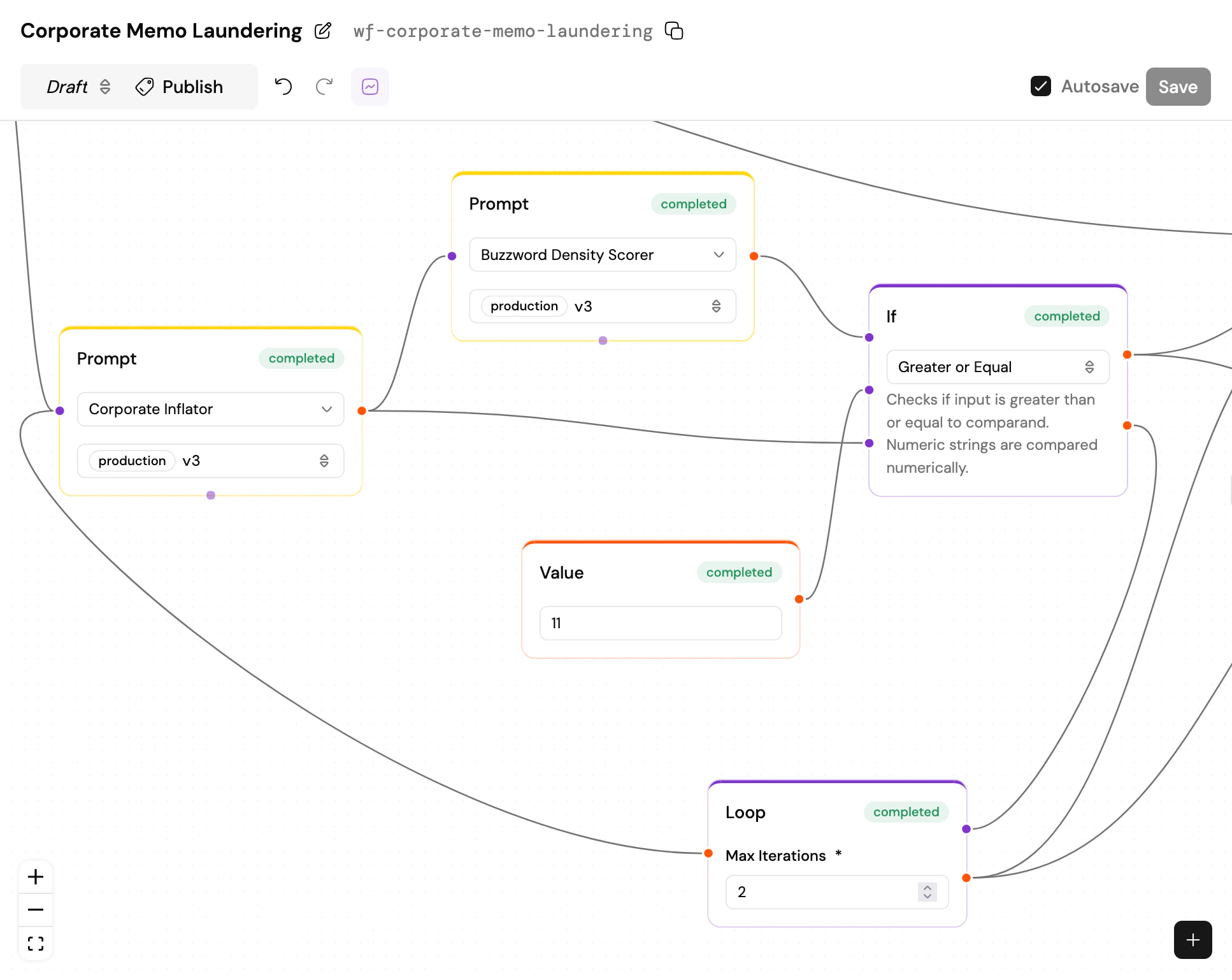 Workflow canvas with run details
