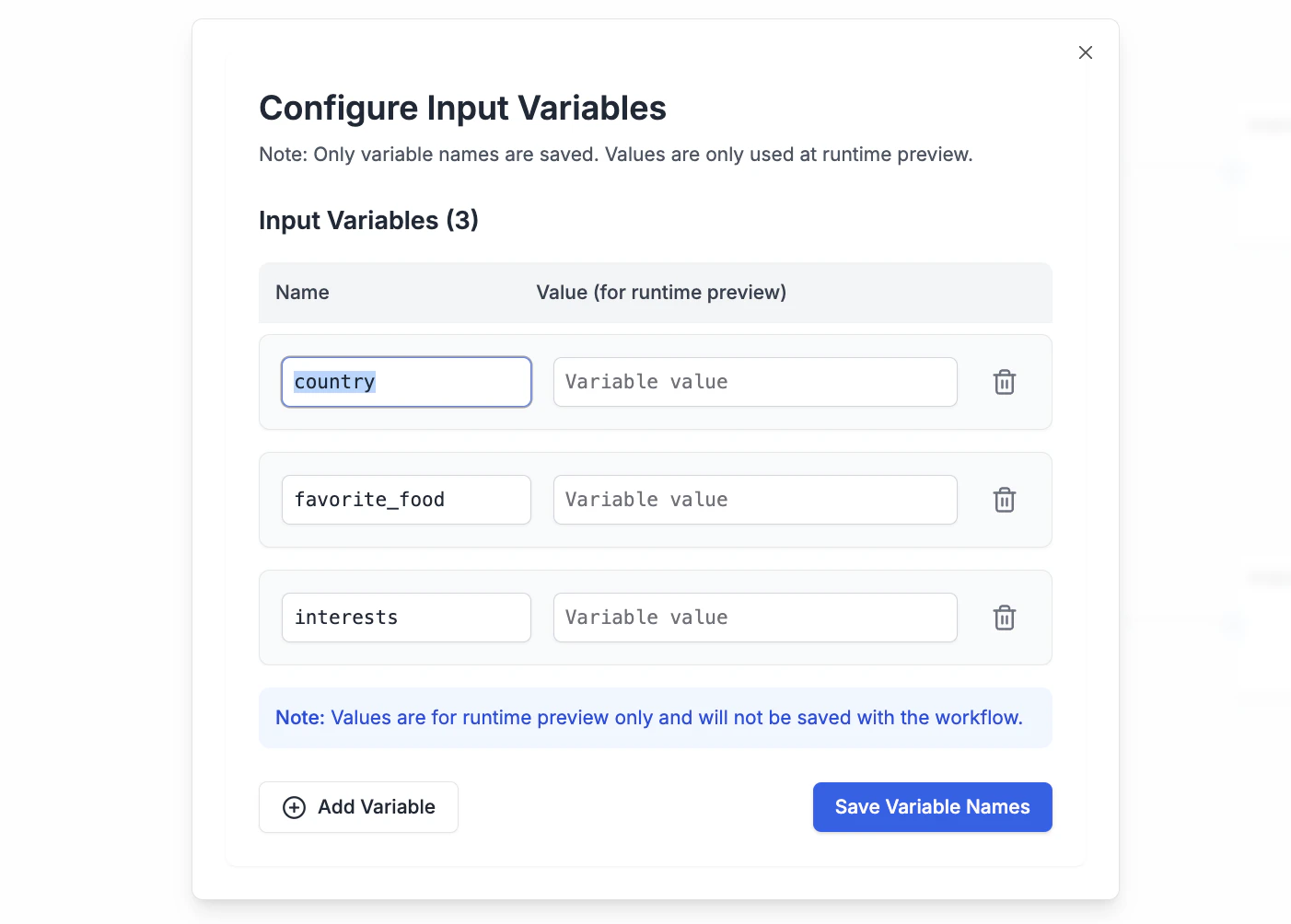 Input Variables
