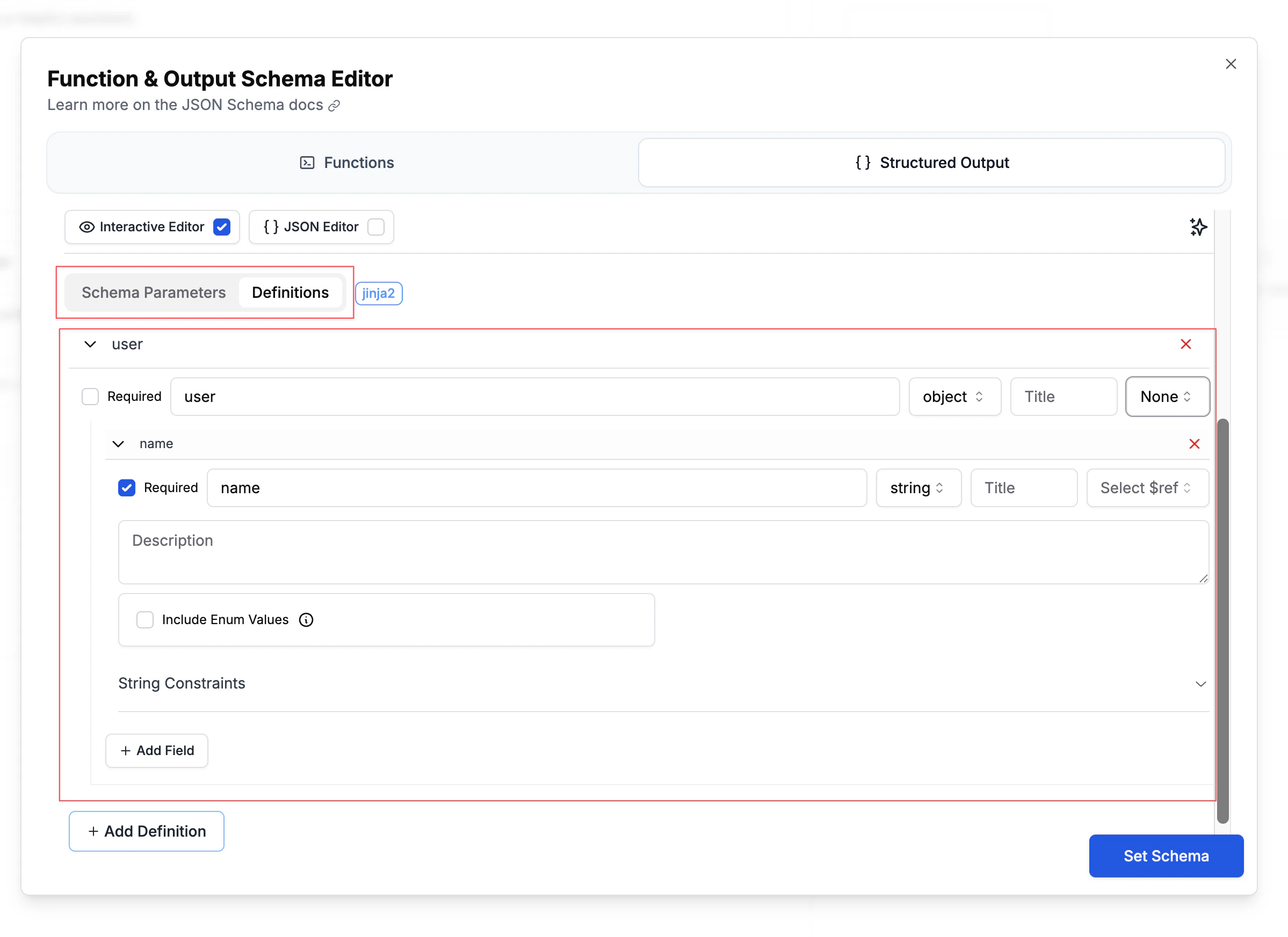 Schema Definitions Editor