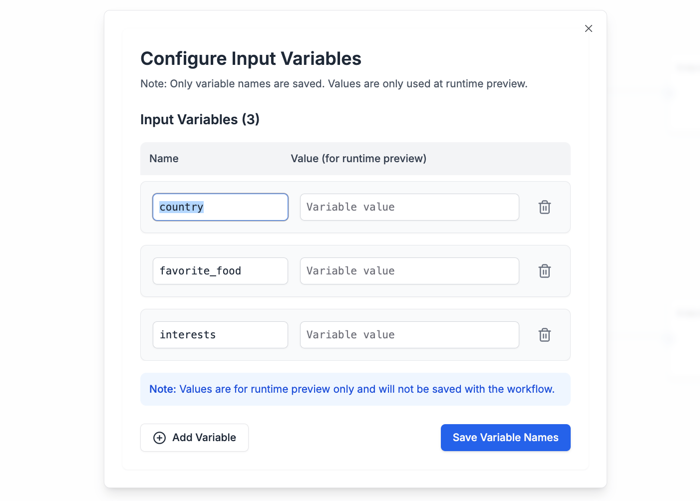 Input Variables