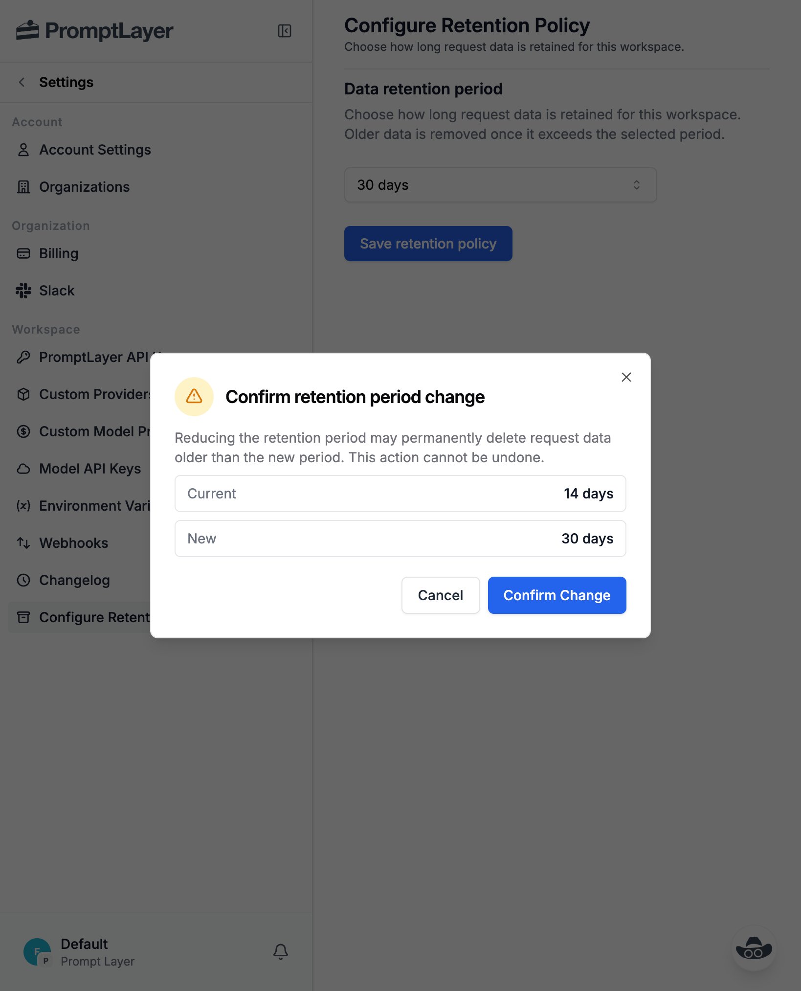 Confirm retention period change dialog