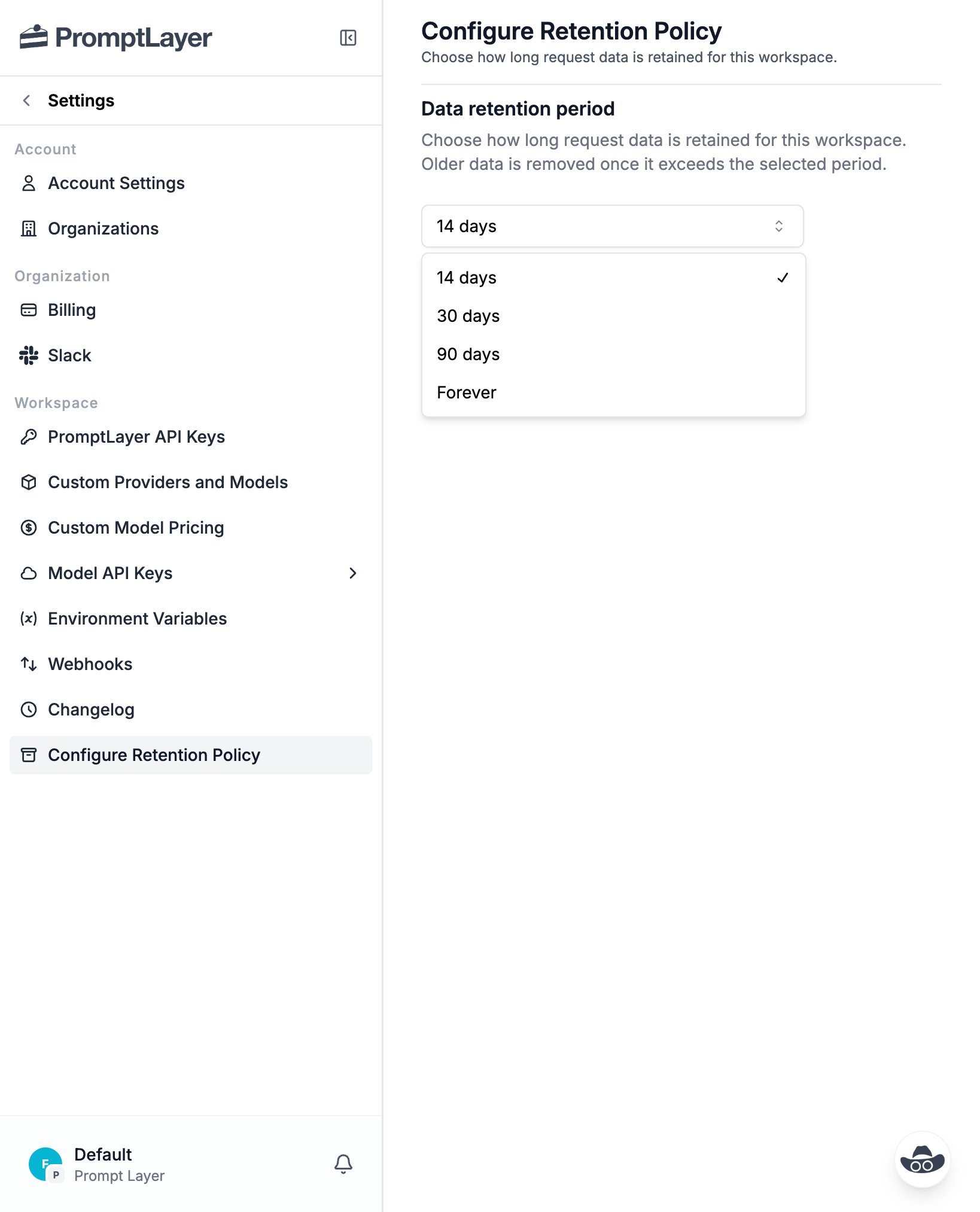Retention period options