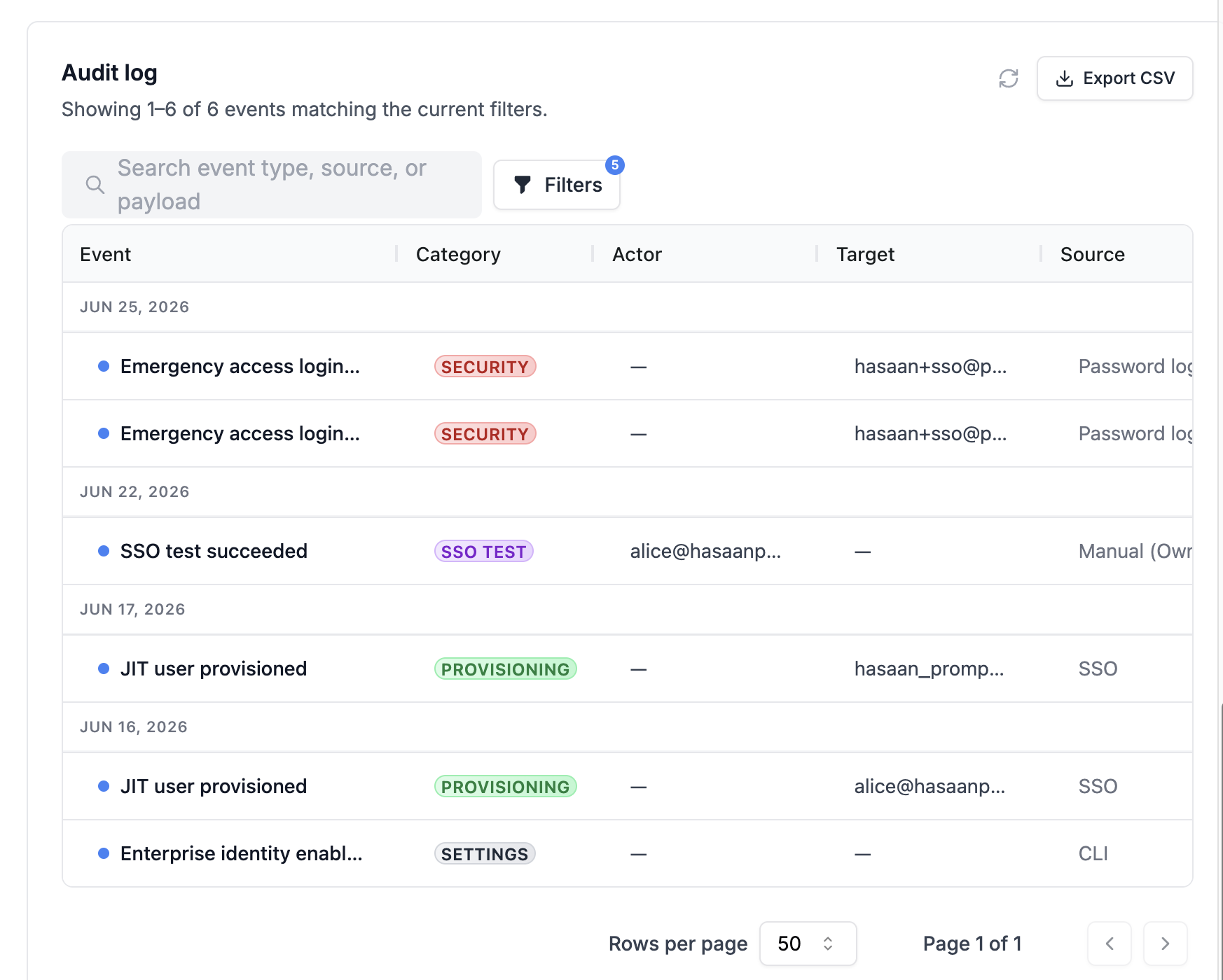 Audit log