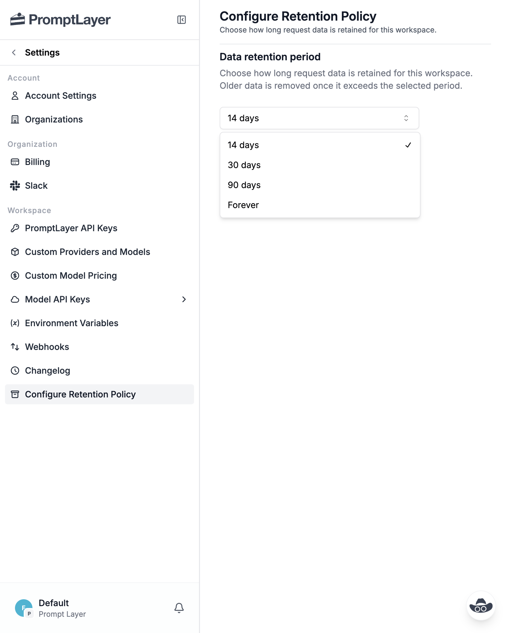 Retention period options