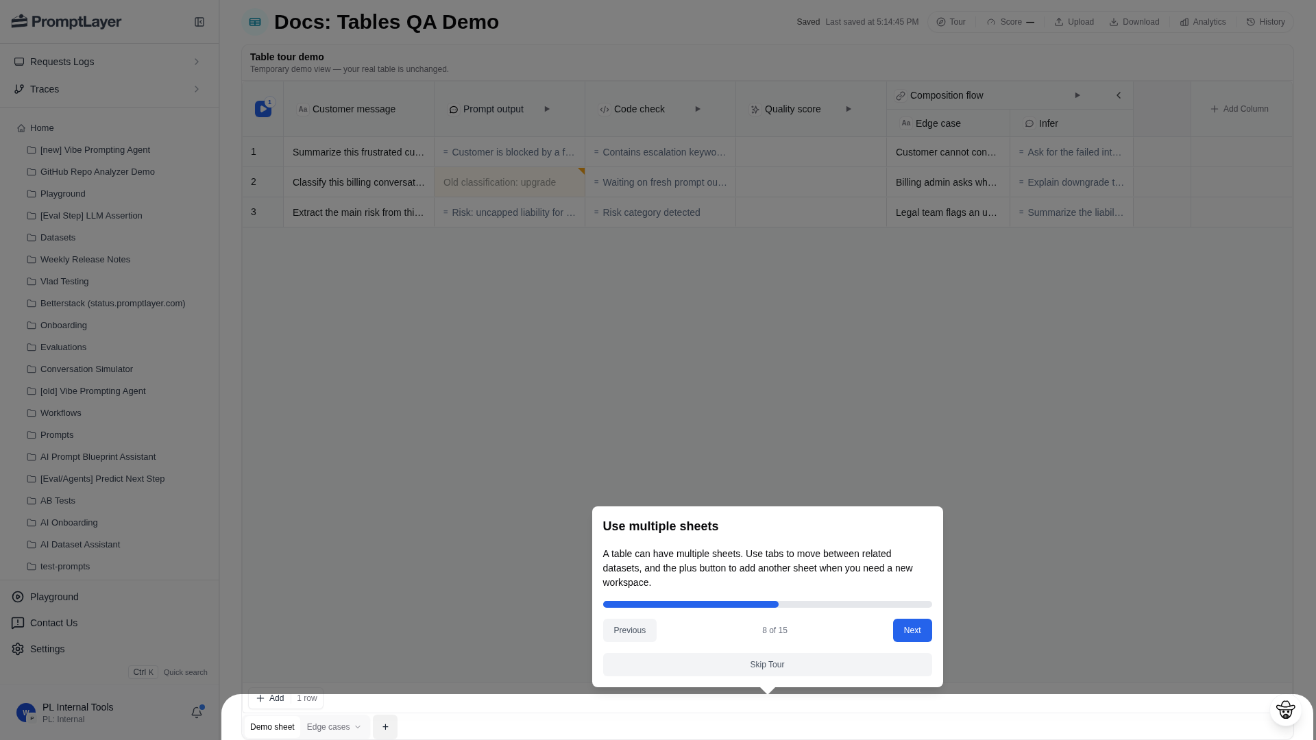 Multiple sheet tabs in a Table with a plus control for adding another sheet