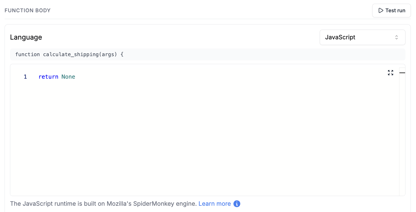 Tool execution editor — JavaScript body