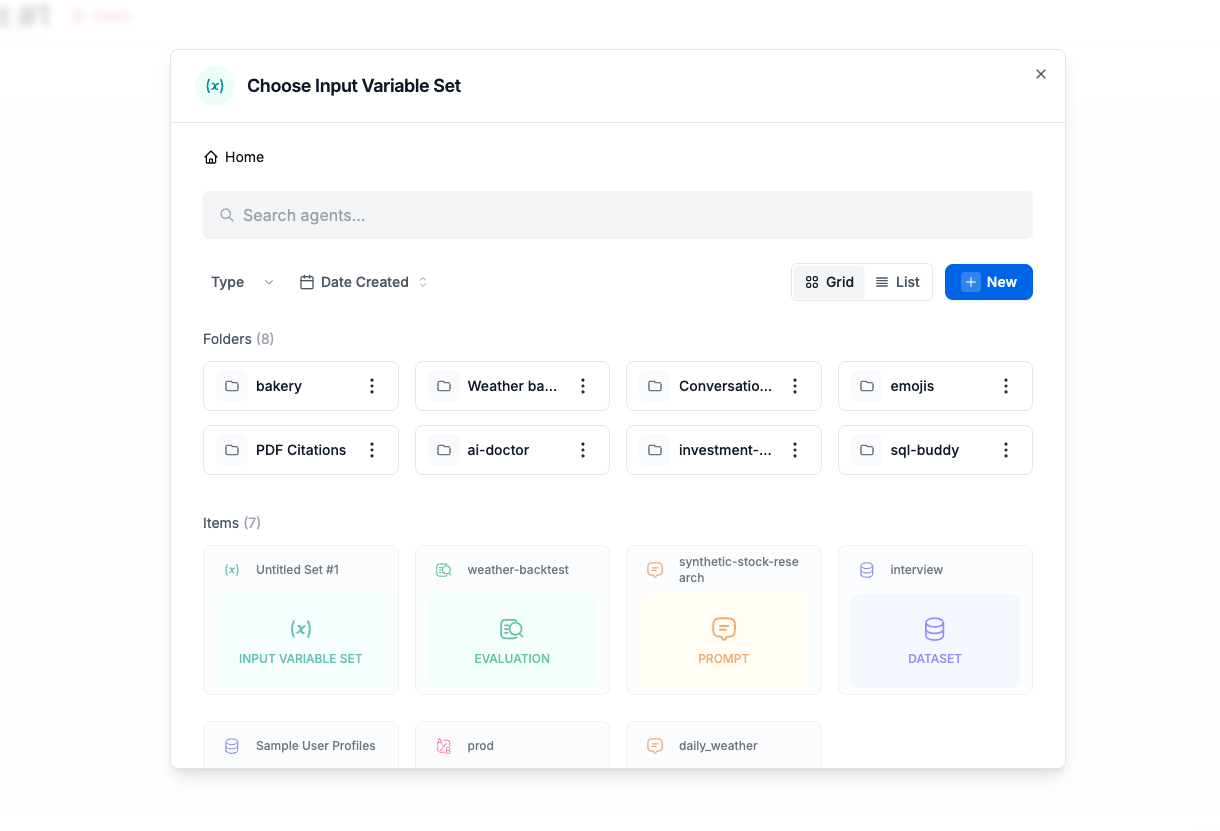 Loading a saved input variable set
