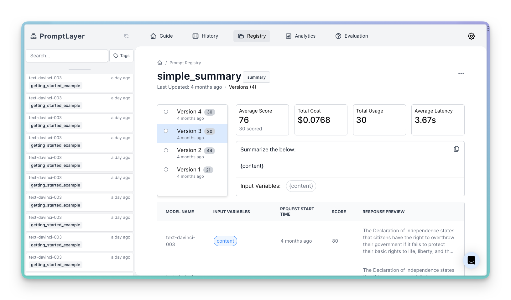 Prompt registry states