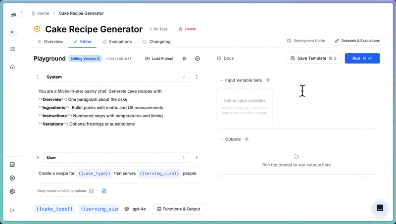Running a prompt in the playground