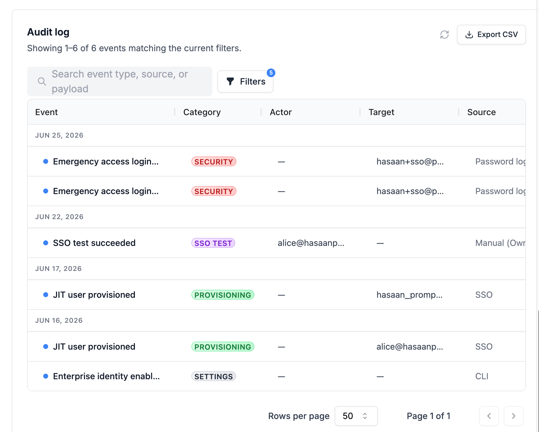Audit log