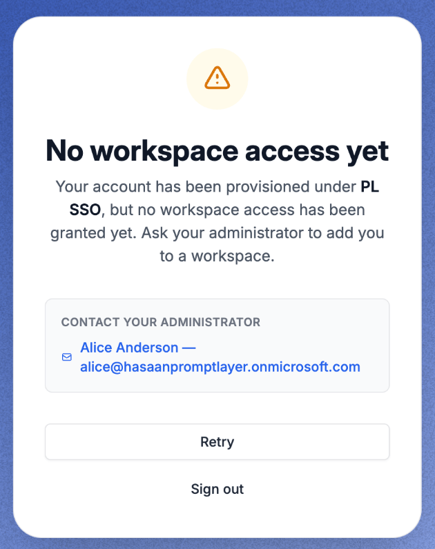 No workspace access page