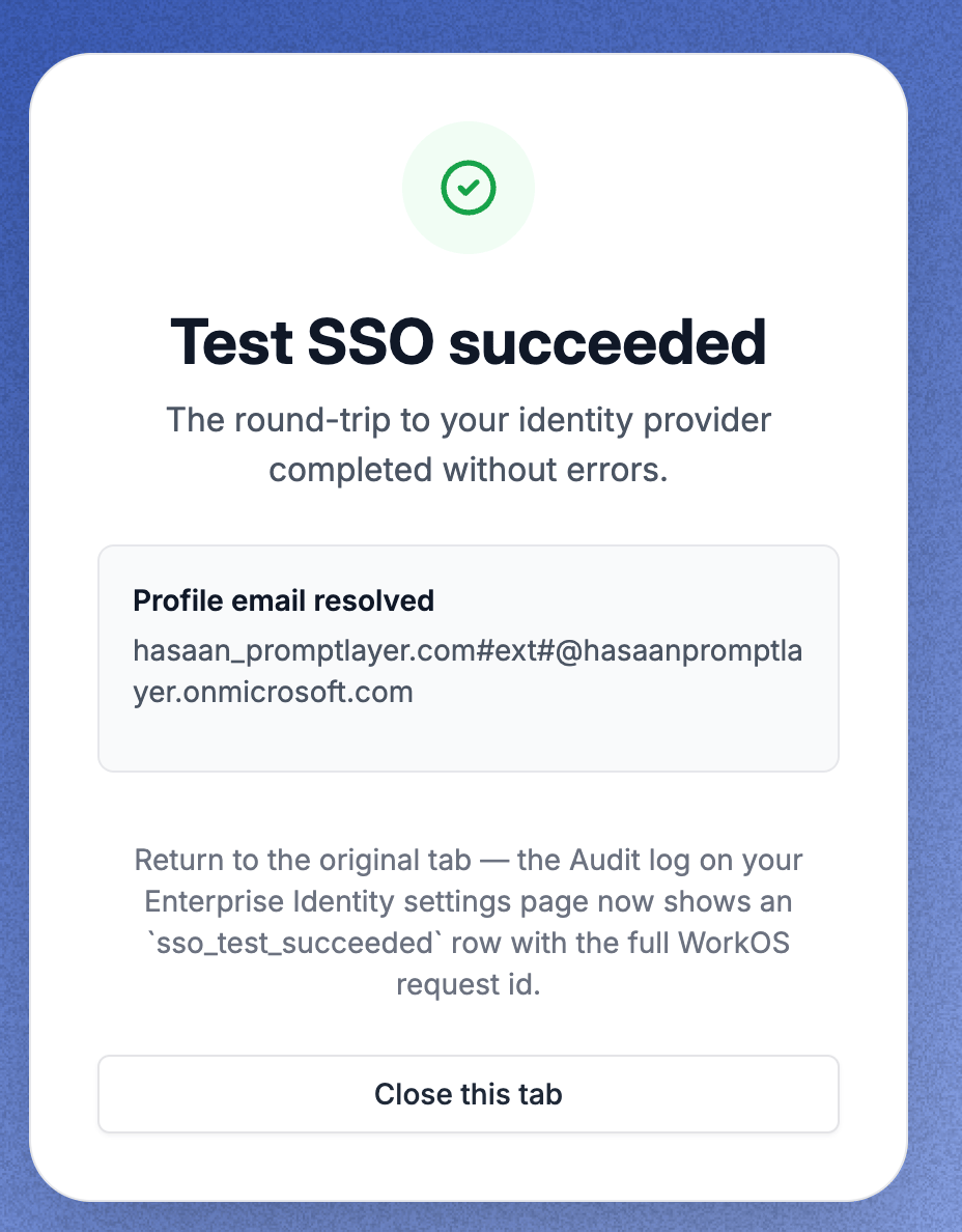 Test SSO success