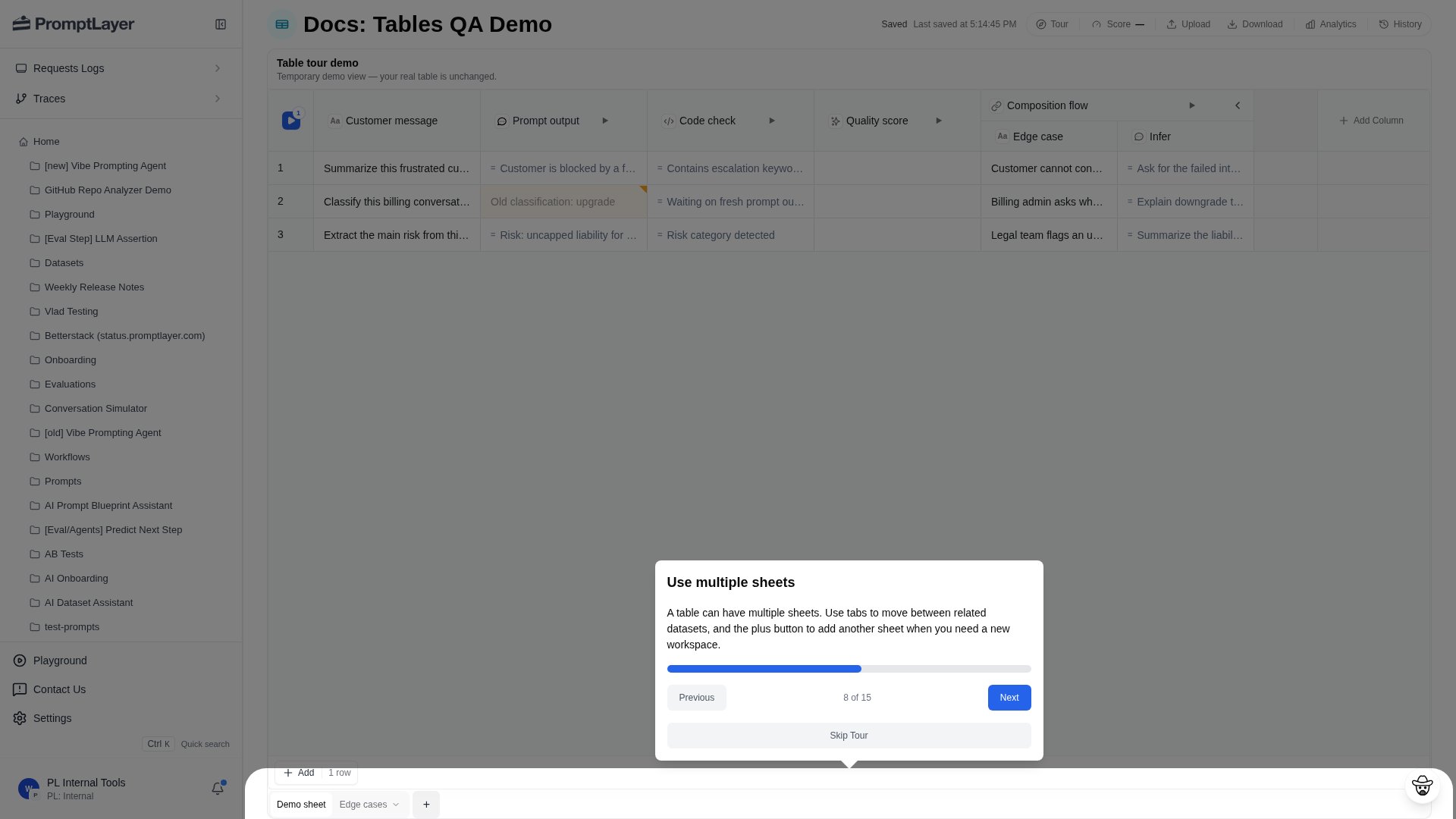 Multiple sheet tabs in a Table with a plus control for adding another sheet
