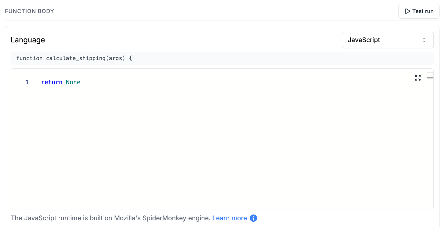 Tool execution editor — JavaScript body