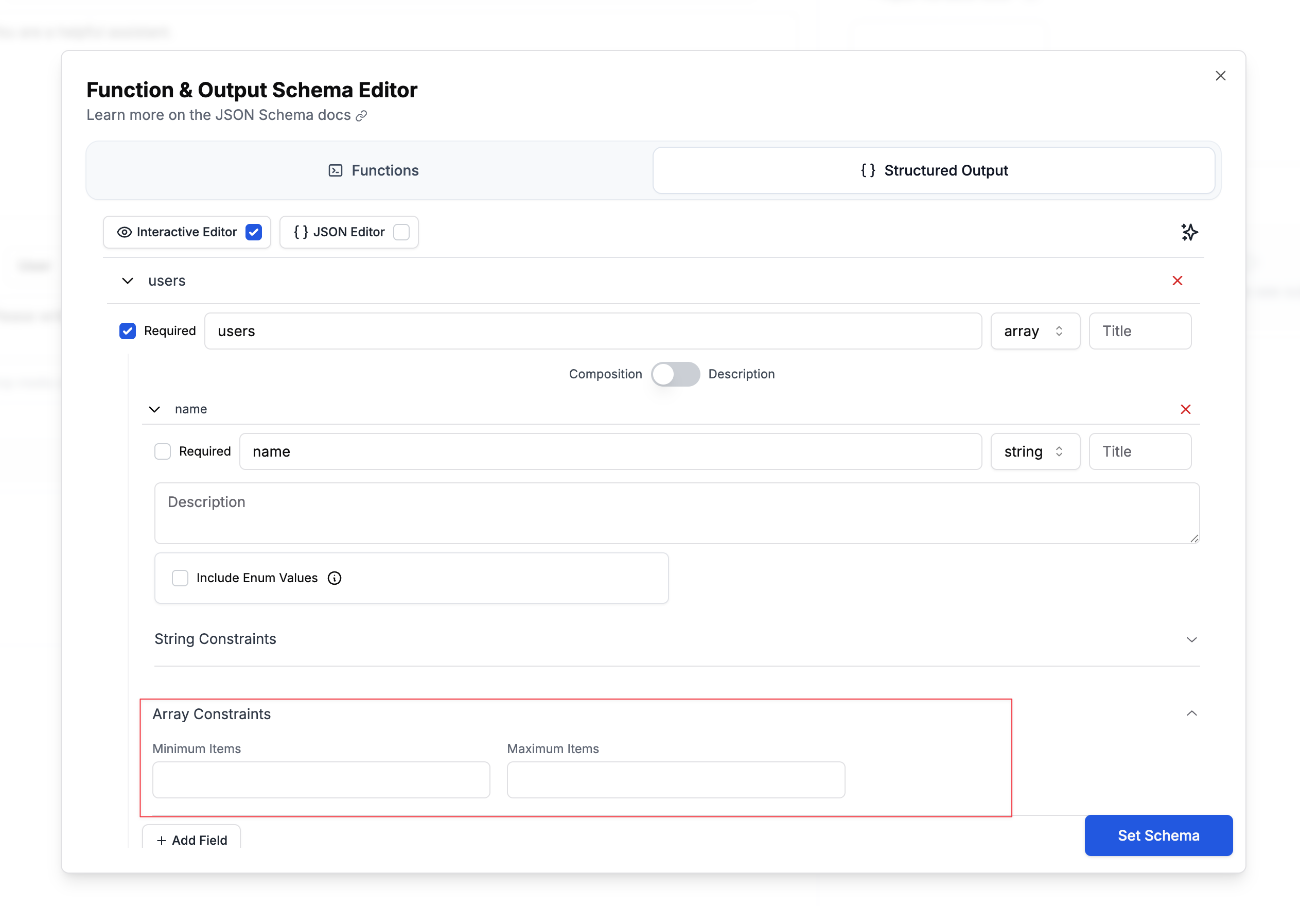 Array Constraints Editor
