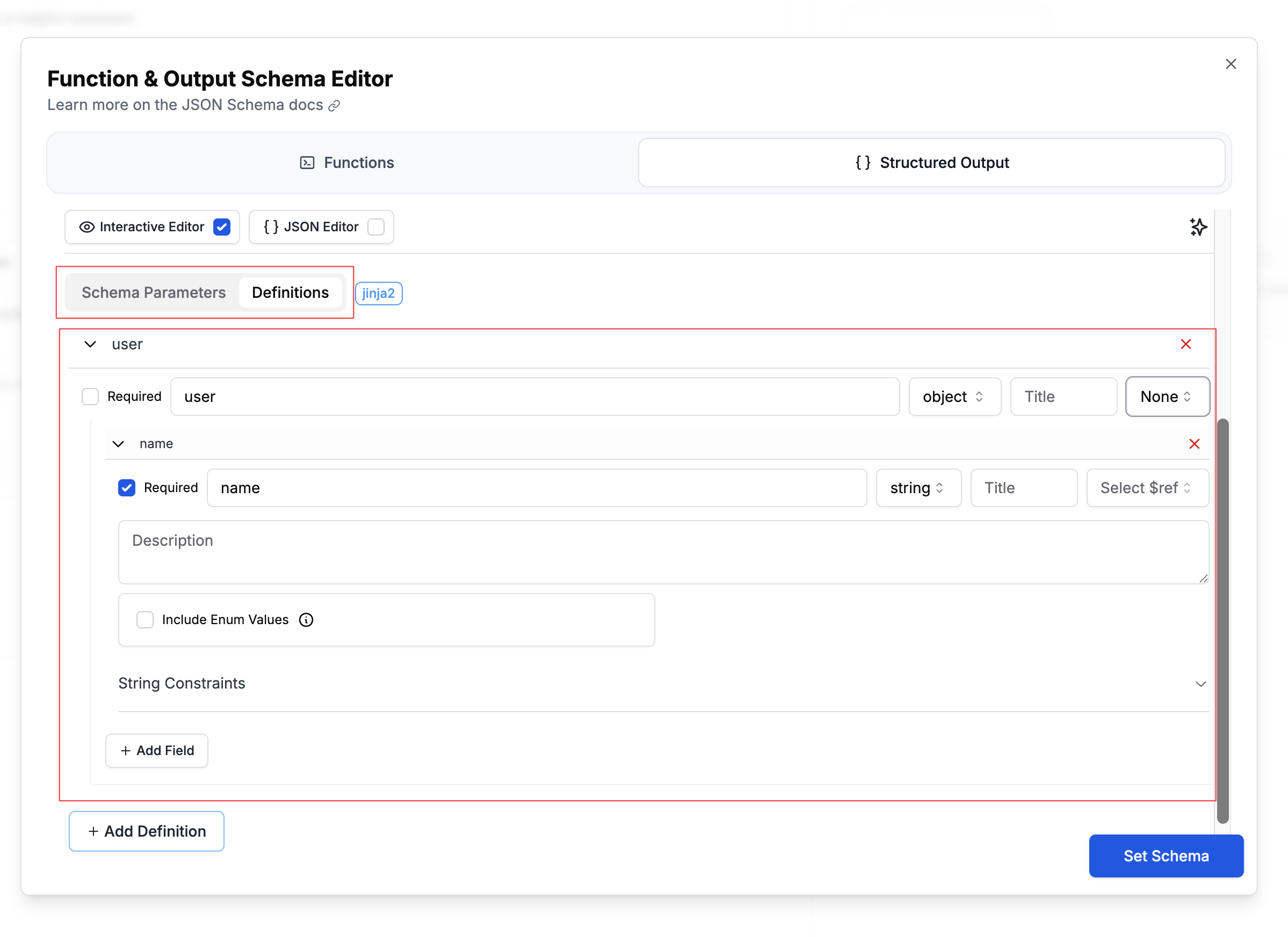 Schema Definitions Editor