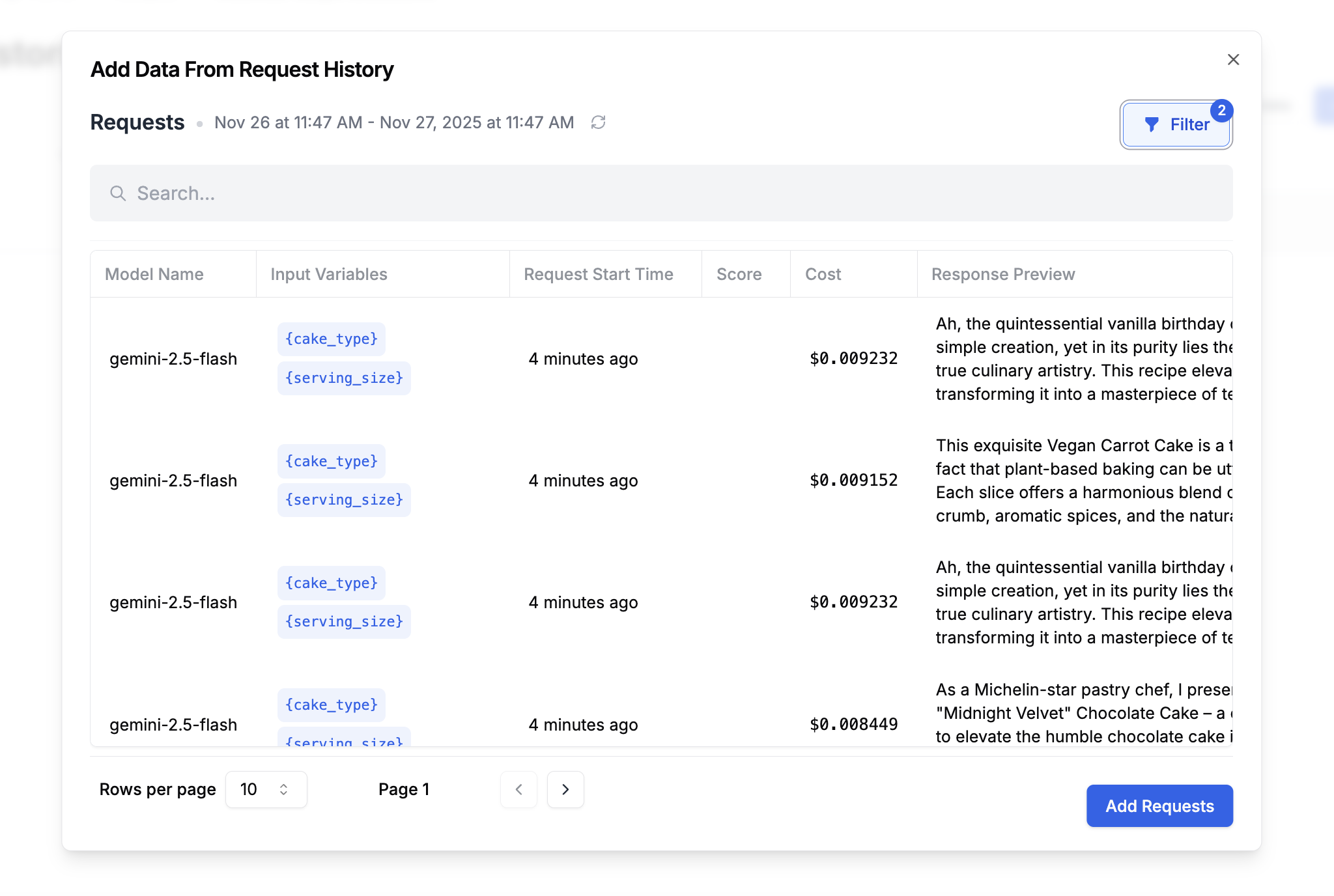 Adding from request history