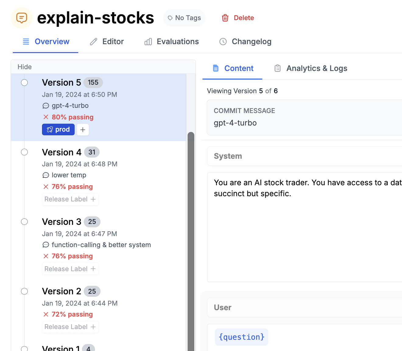 Eval scores by version