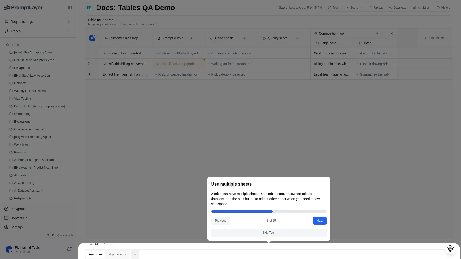 Multiple sheet tabs in a Table with a plus control for adding another sheet