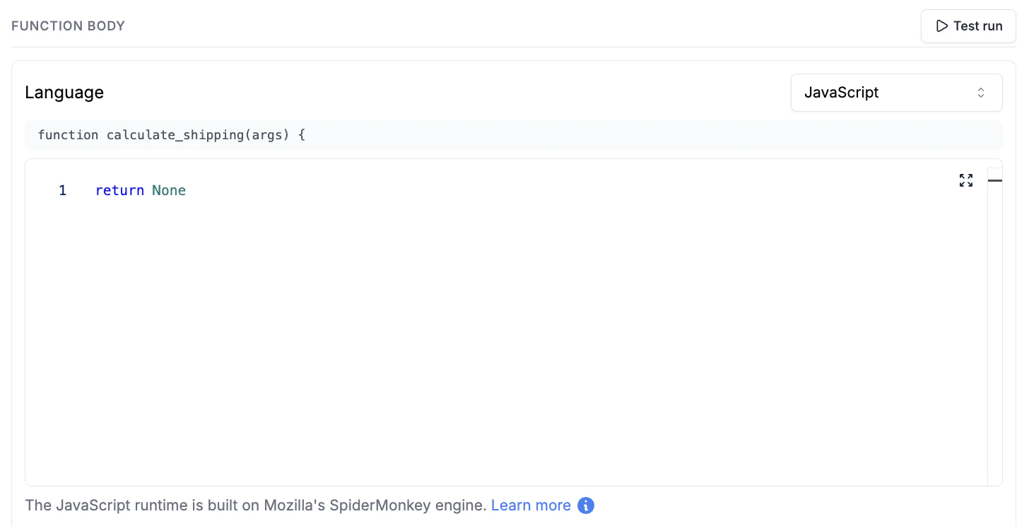 Tool execution editor — JavaScript body