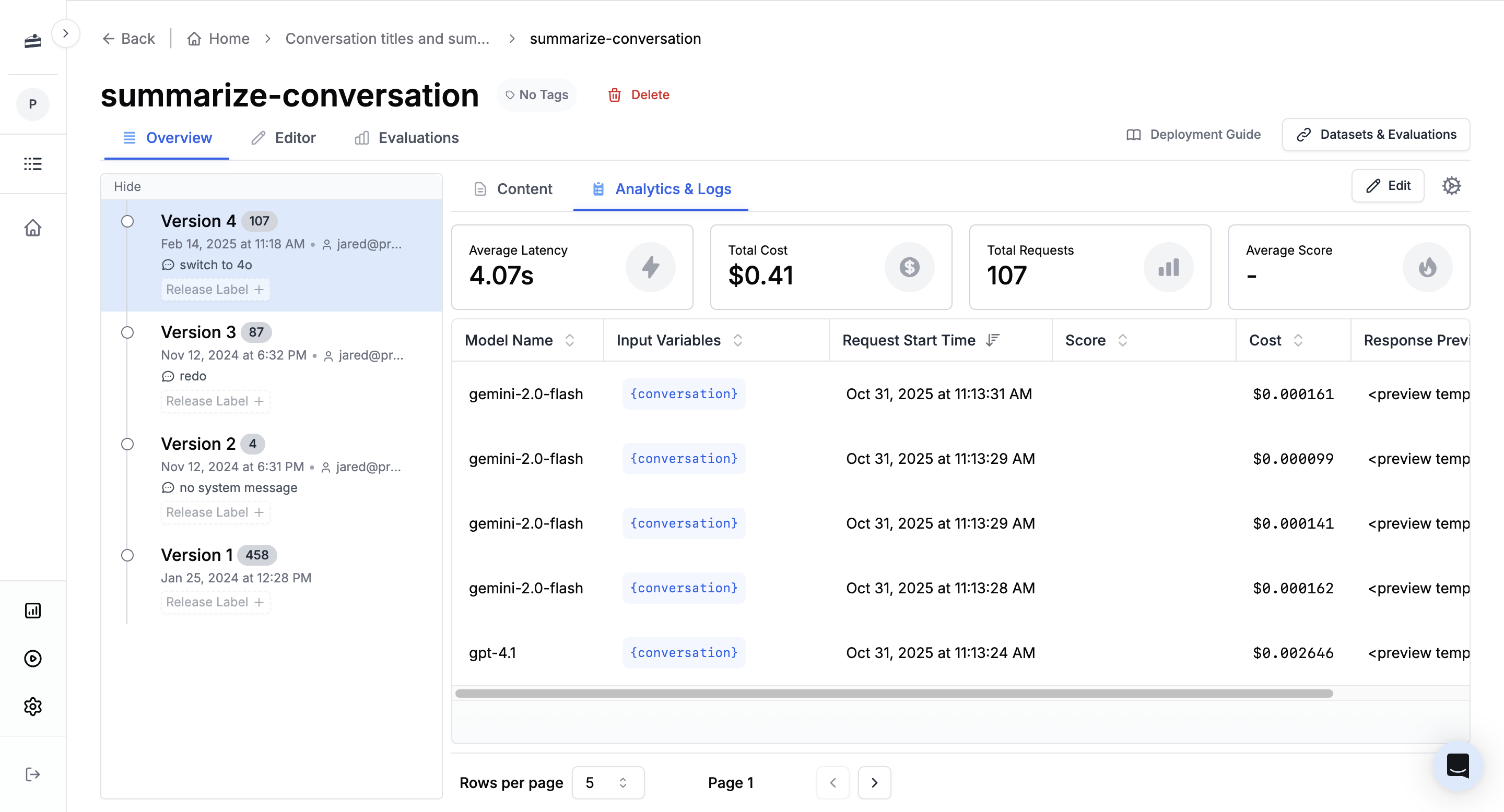 Logs filtered by prompt