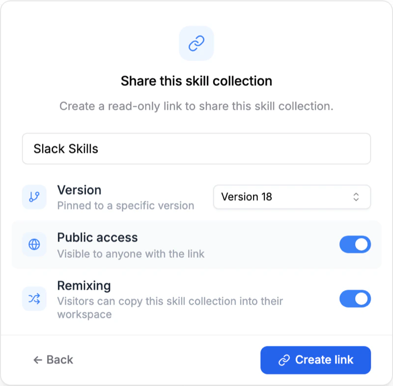 Share dialog for a Skill Collection