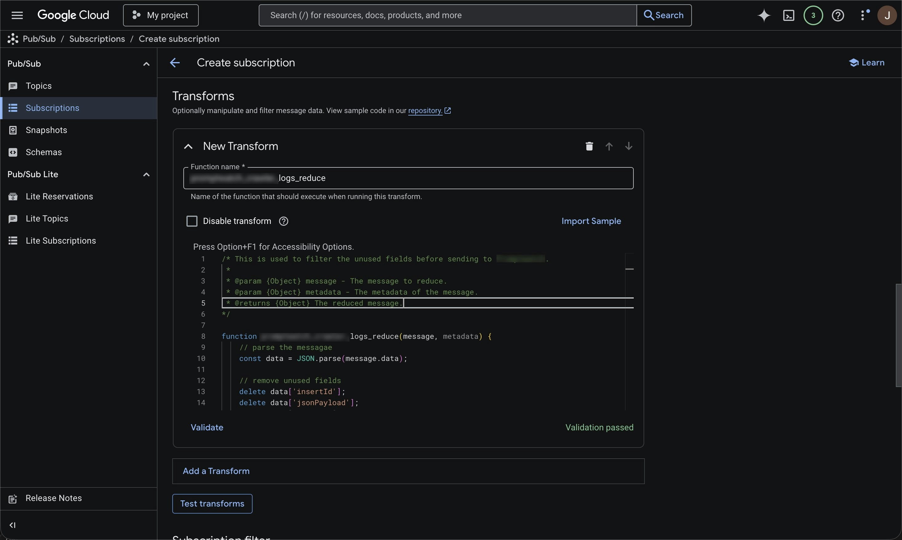 Add a subscription transform