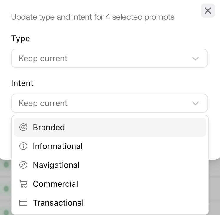 Can we change the type & intent of the prompts in bulk?
